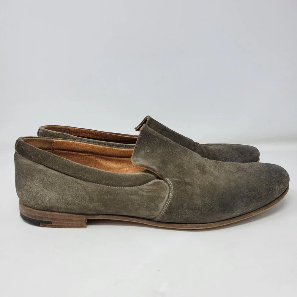 Premiata Mens Olive Green Suede Slip On Loafers Made in Italy Size 9 Round Toe‎